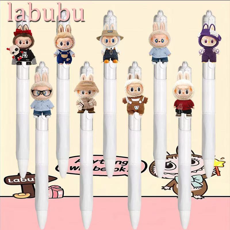 Labubu Press-type Pens Quick-dry 0.5mm Black Gel Pens Set of 18 for Students' Exams and Practice